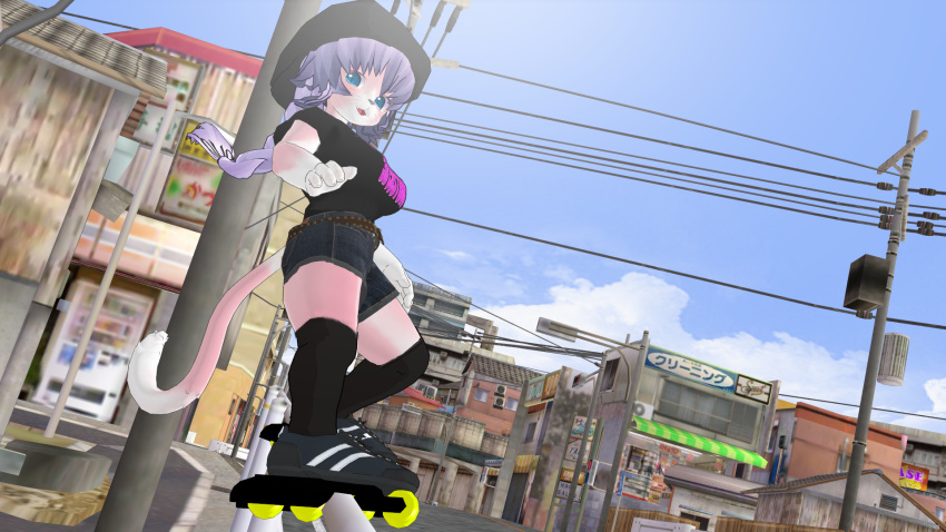 1girl, 3d, 3d_custom_girl, artist_request, blue_eyes, cat, furry, hat