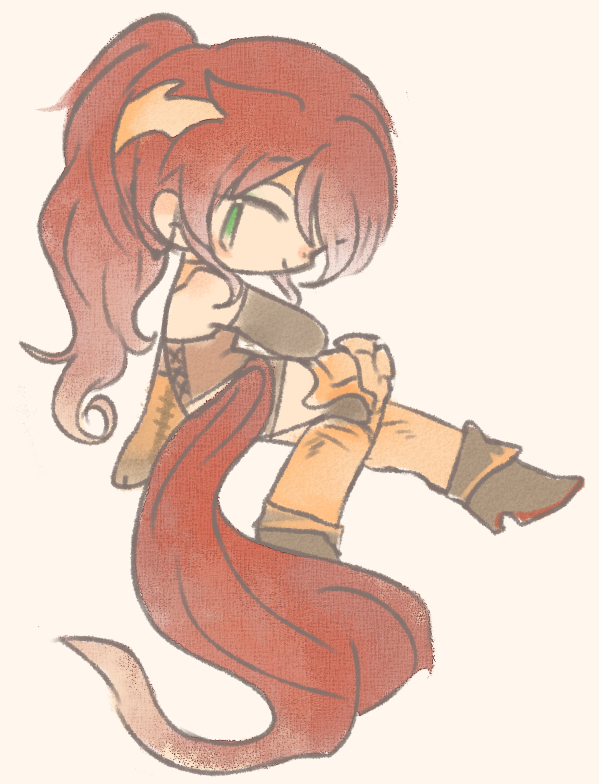 1girl, boots, chibi, elbow_gloves, gloves, green_eyes, high_heel_boots, high_heels