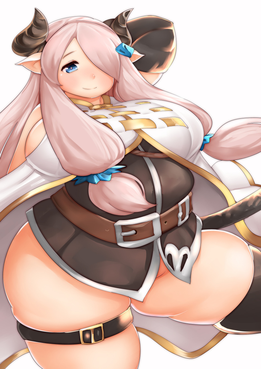 1girl, bare_shoulders, blue_eyes, blush, breasts, cow_girl, cow_horns, cropped_legs