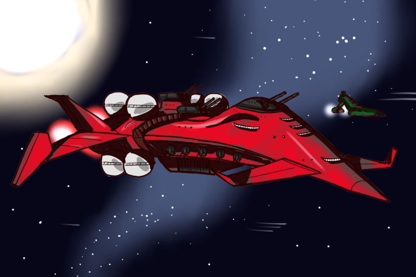 gundam, gwazine, mobile_suit_gundam, musai, no_humans, space, space_craft