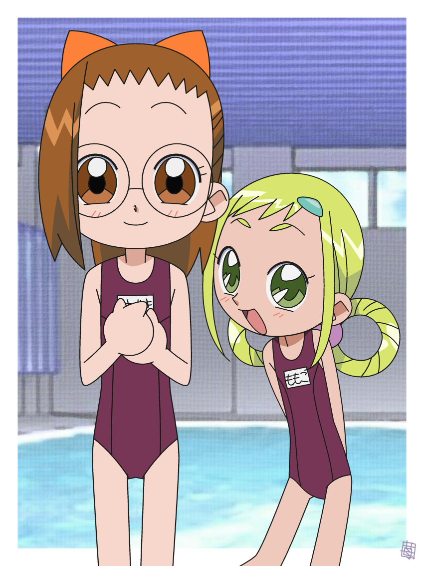 asuka_momoko, blonde_hair, brown_hair, child, fujiwara_hazuki, hatomugisan, ojamajo_doremi, swimsuit