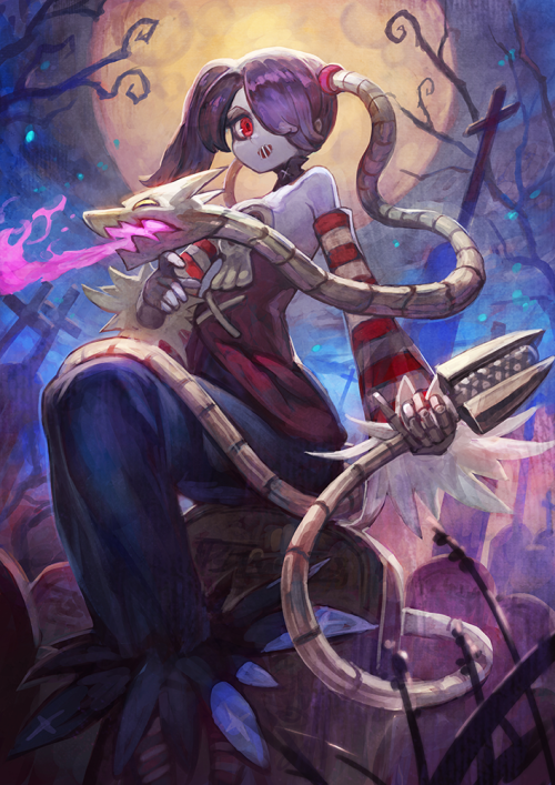 1girl, blue_skin, lalalalack, skullgirls, squigly_(skullgirls), tagme, zombie