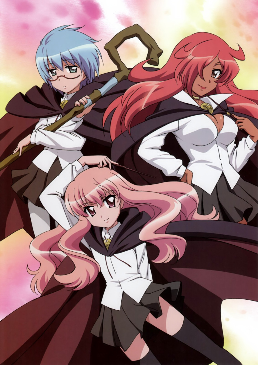 artist_request, black_thighhighs, blue_hair, cleavage, kirche_augusta_frederica_von_anhalt_zerbst, louise_francoise_le_blanc_de_la_valliere, pantyhose, pink_hair