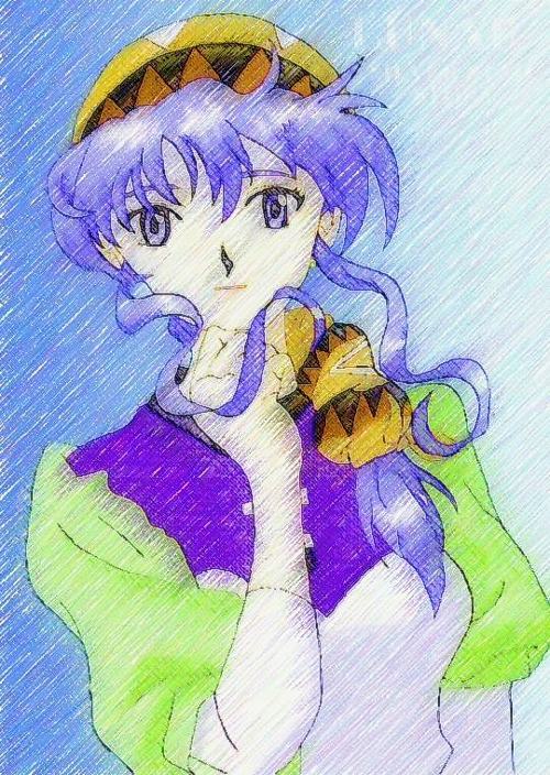 1girl, blue_eyes, blue_hair, breasts, dress, hat, luna_(lunar), luna_noah