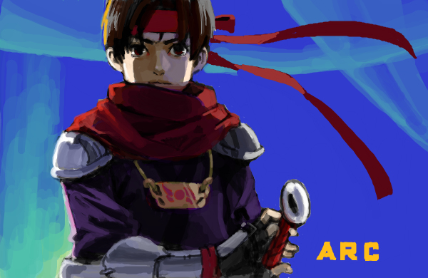 1boy, arc_(arc_the_lad), arc_the_lad, arc_the_lad_ii, cojibou, short_hair, solo, sword, upper_body, weapon