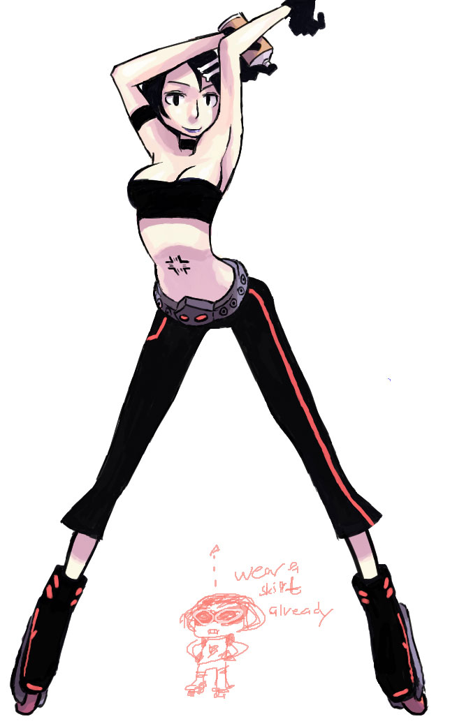 1girl, alex_ahad, armband, beat_(jsr), belt, black_eyes, black_gloves, black_hair