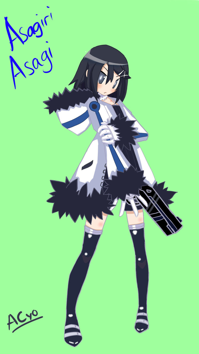 1girl, acyo, asagiri_asagi, black_hair, disgaea, disgaea_d2, gun, makai_senki_disgaea_2, makai_senki_disgaea_3, makai_senki_disgaea_4, weapon