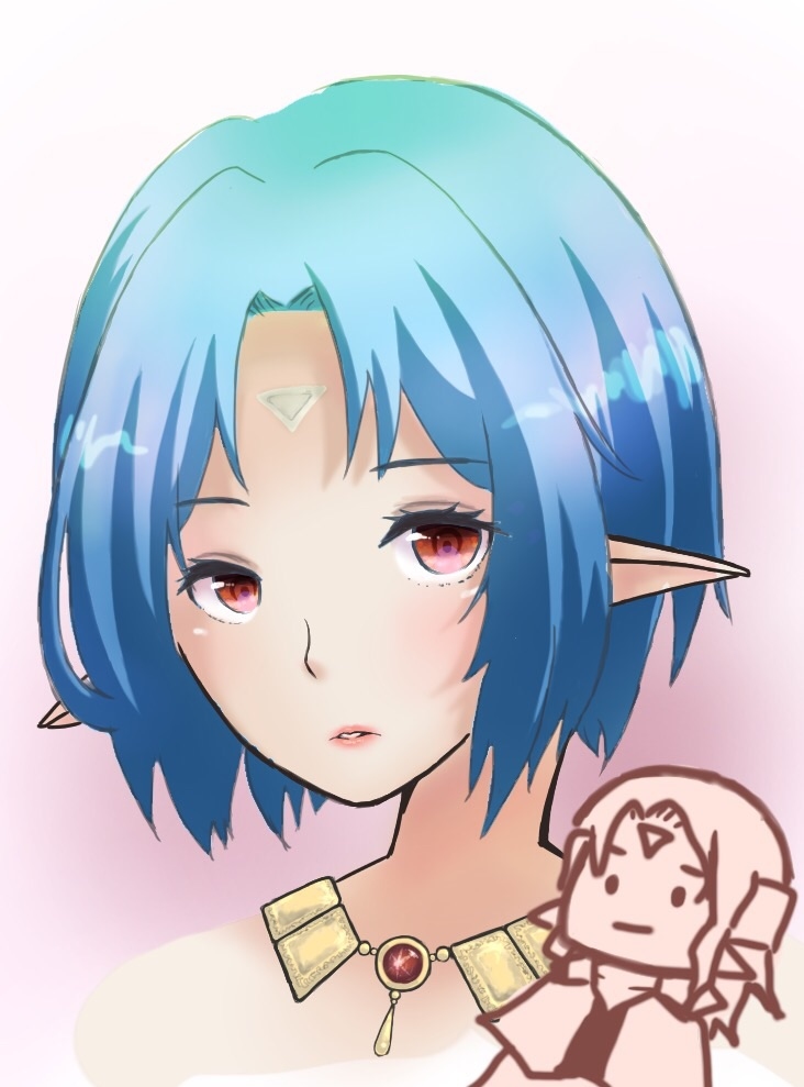 1boy, 1girl, blue_hair, facial_mark, father_and_daughter, filia_(star_ocean_2), forehead_mark, gabriel_(star_ocean)