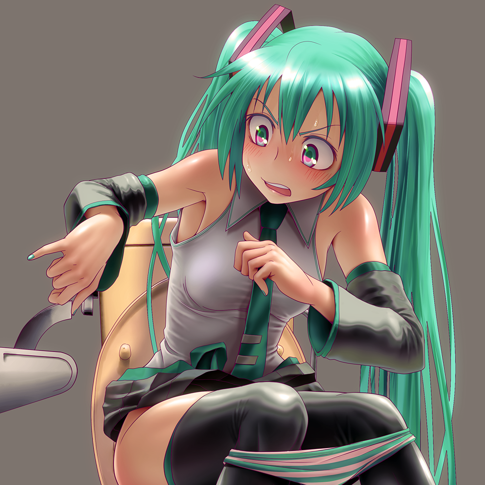 1girl, aqua_eyes, aqua_hair, armpits, black_legwear, blush, breasts, commentary
