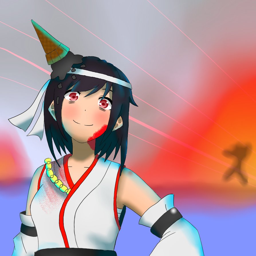 acyo, black_hair, detached_sleeves, hair_ornament, headband, kantai_collection, nontraditional_miko, red_eyes