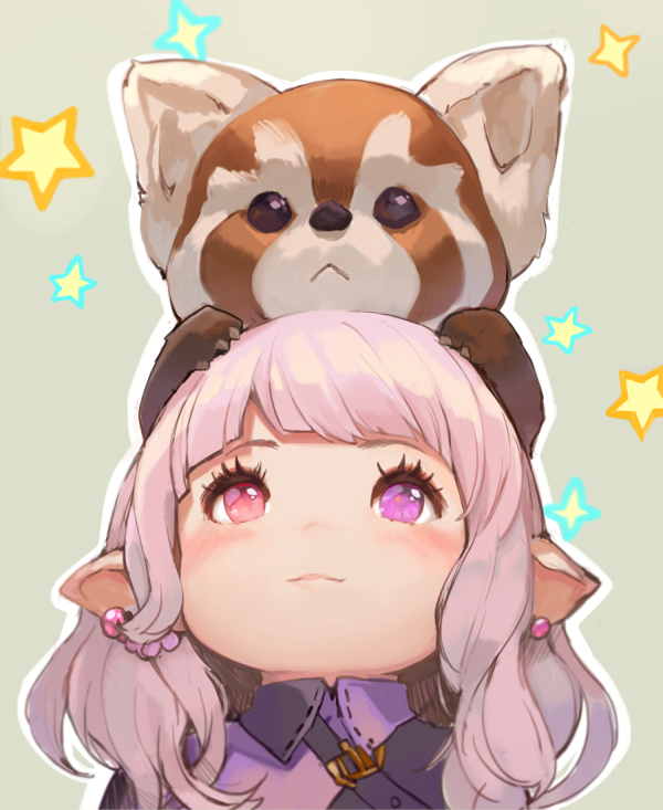 1girl, animal, animal_on_head, blush, final_fantasy, final_fantasy_xiv, heterochromia, lalafell