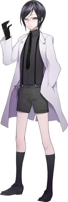 1boy, alternate_costume, armor, black_gloves, black_necktie, full_body, glasses, gloves