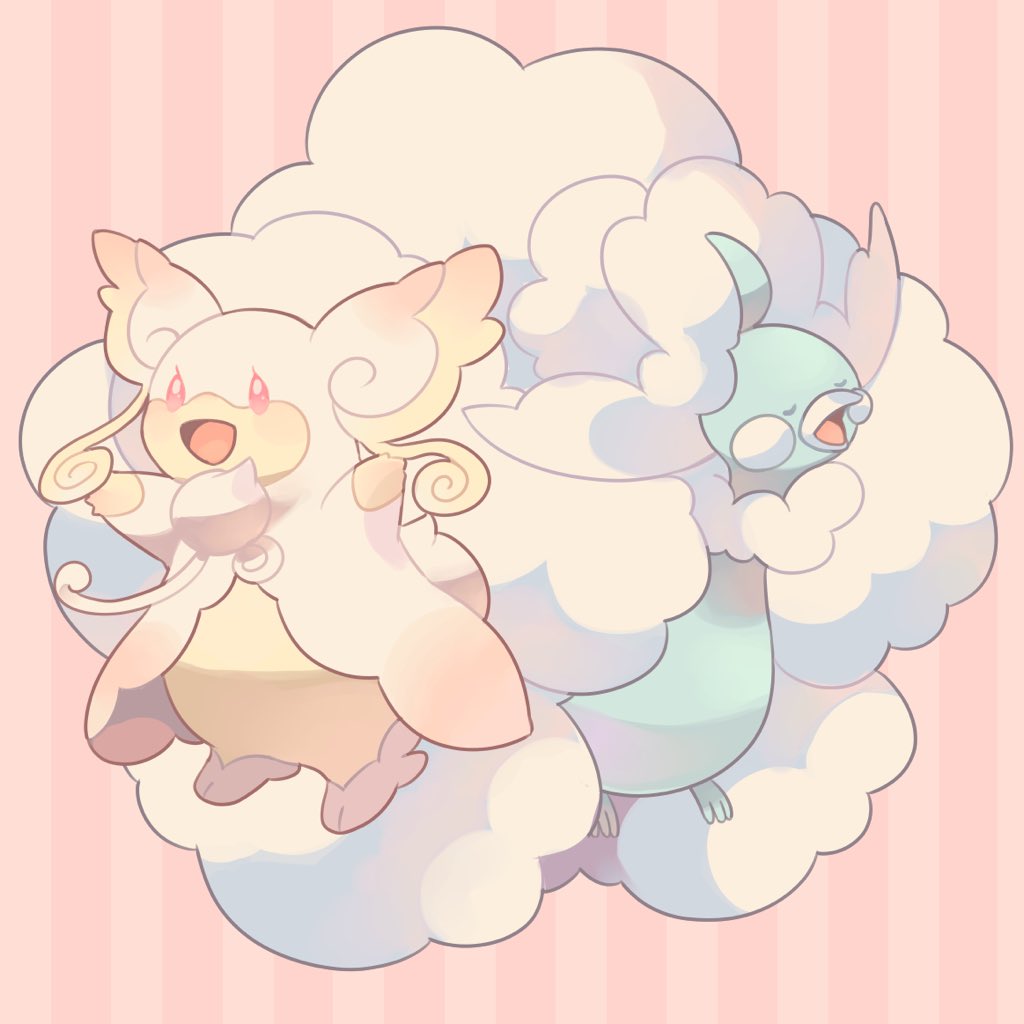 altaria, audino, closed_eyes, mega_altaria, mega_audino, no_humans, open_mouth, pokemon