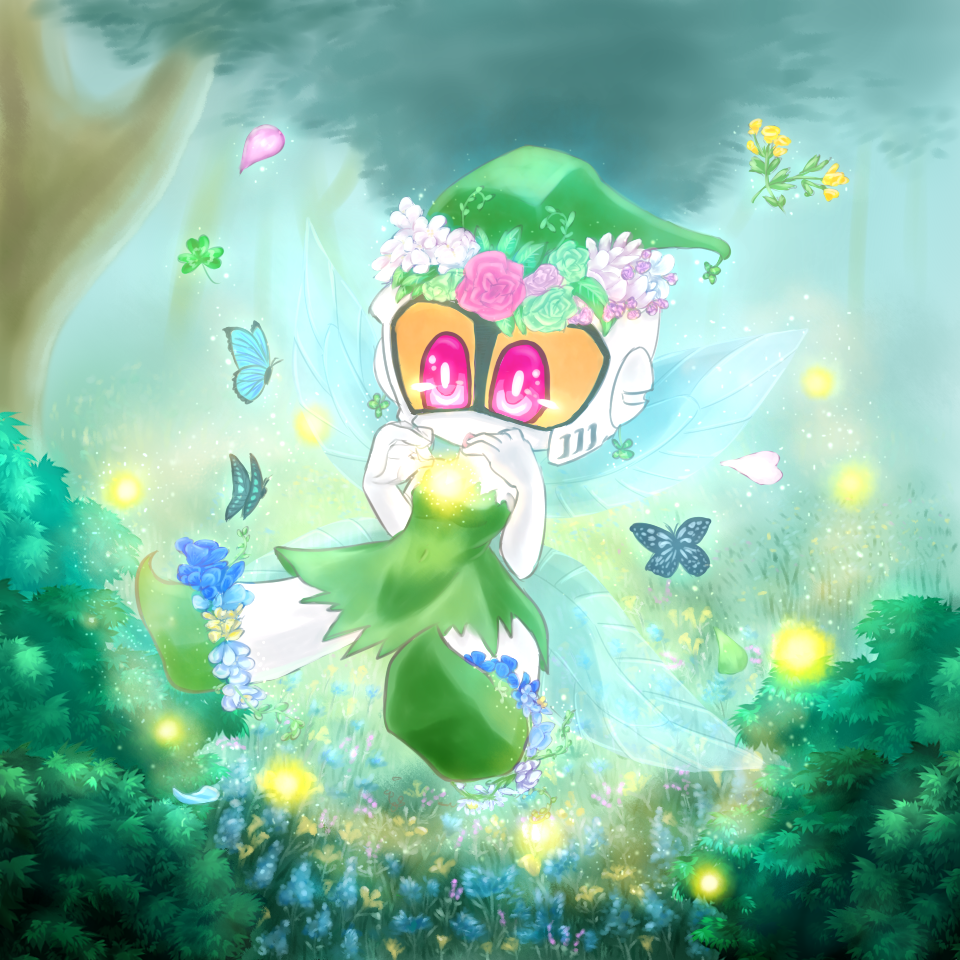 artist_request, butterfly, chibi, cosplay, flower, gundam, gundam_cross_dimension_0079, hat