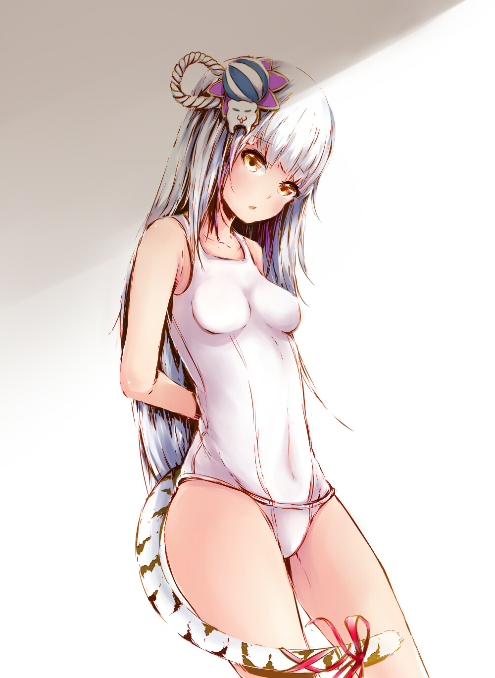 1girl, haku_(p&amp;d), highres, long_hair, puzzle_&amp;_dragons, school_swimsuit, silver_(chenwen), silver_(pixiv5594793)