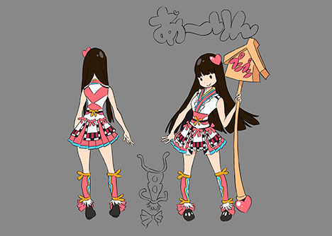 1girl, character_sheet, dress, full_body, lowres, momoiro_clover_z, official_art, pink_dress