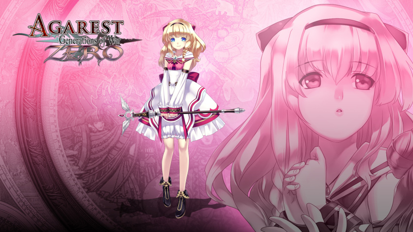 1girl, agarest_senki, agarest_senki_(series), blonde_hair, bloomers, blue_eyes, staff, underwear