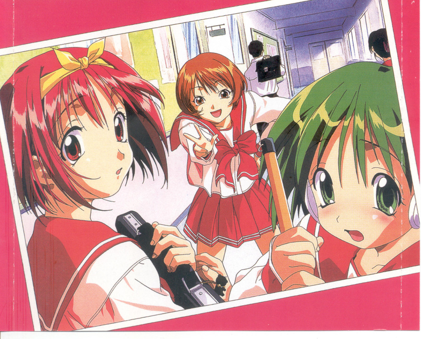 green_hair, highres, kamigishi_akari, multi, nagaoka_shiho, pink_hair, red_hair, redhead
