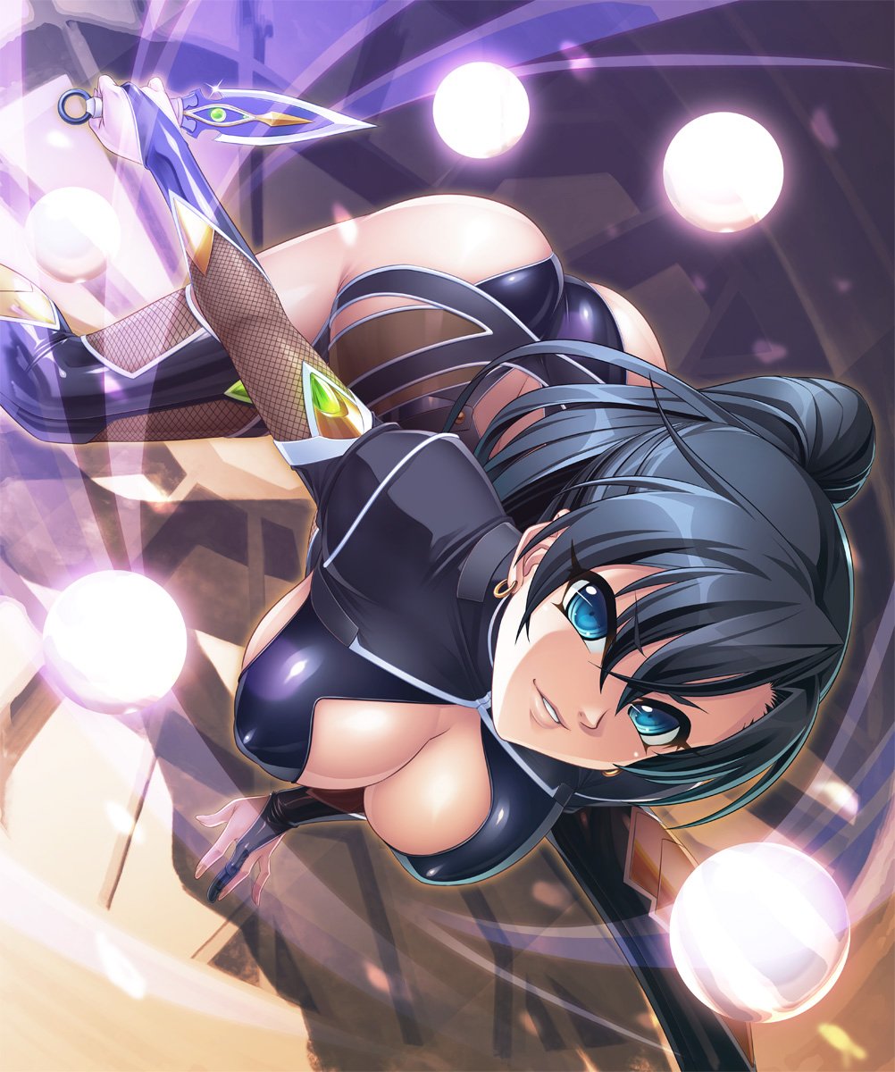 1girl, ass, black_hair, bodysuit, breasts, female, fuuma_tokiko, kagami_hirotaka