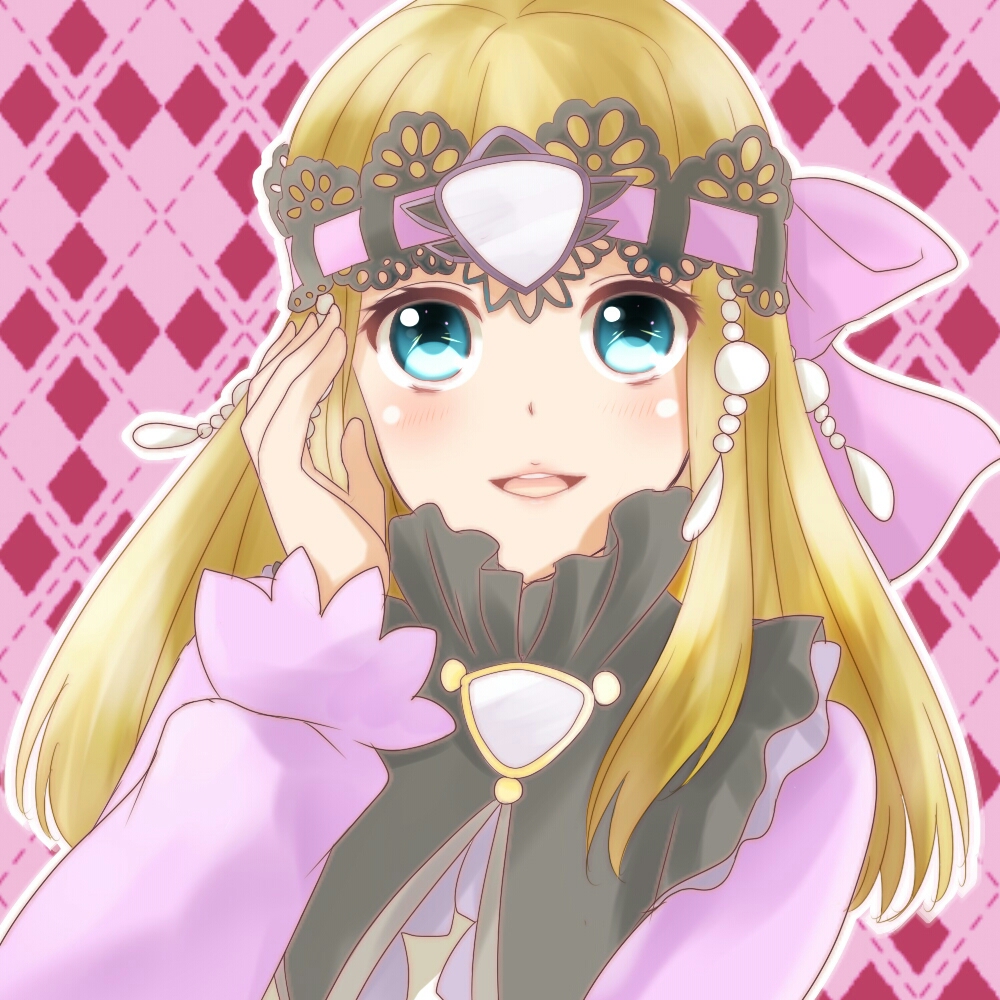 arria_ekberg, blonde_hair, blue_eyes, blush, frills, headband, long_hair, open_mouth