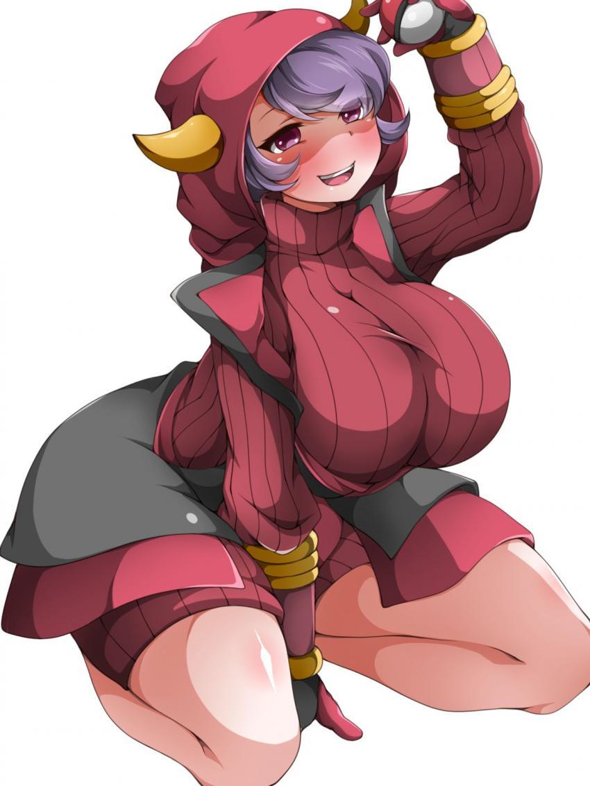 10s, 1girl, all_fours, blush, breasts, fake_horns, female, hood