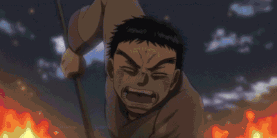 1boy, 90s, animated, animated_gif, black_hair, hakumen_no_mono, monster, ushio_to_tora