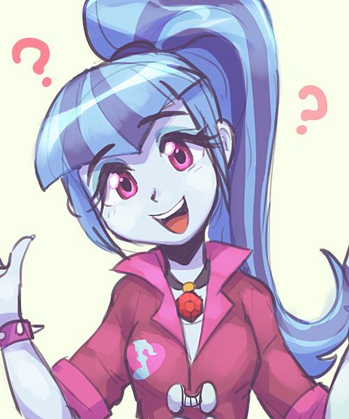 1girl, ?, blue_hair, blue_skin, hono1212, looking_at_viewer, my_little_pony, my_little_pony_equestria_girls