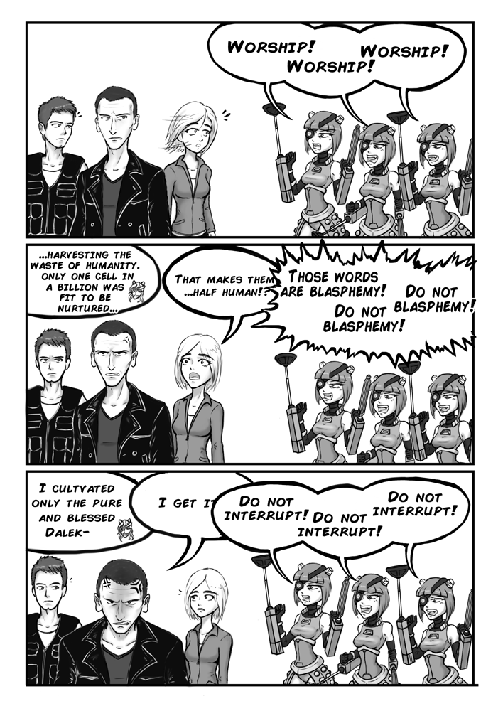 comic, dalek, doctor_who, jack_harkness, jacket, leather, leather_jacket, monochrome