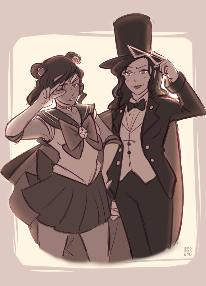2girls, asami_sato, avatar:_the_last_airbender, bishoujo_senshi_sailor_moon, cosplay, domino_mask, korra, mask