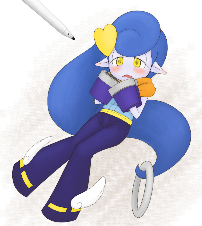 artist_request, blue_hair, blush, motenusu, pointy_ears, youkai_watch