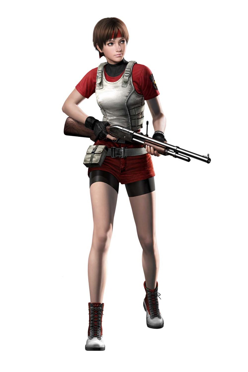1girl, alternate_costume, bulletproof_vest, capcom, full_body, gun, headband, official_art