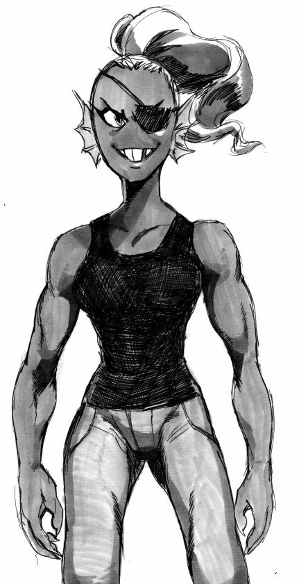 breasts, eyepatch, monster_girl, muscle, nitrotitan, ponytail, tagme, undertale, undyne