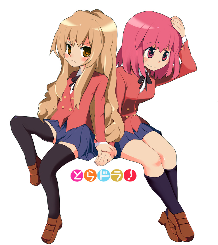 aisaka_taiga, hand_holding, holding_hands, kaze, kushieda_minori, multiple_girls, sasago_kaze, sitting