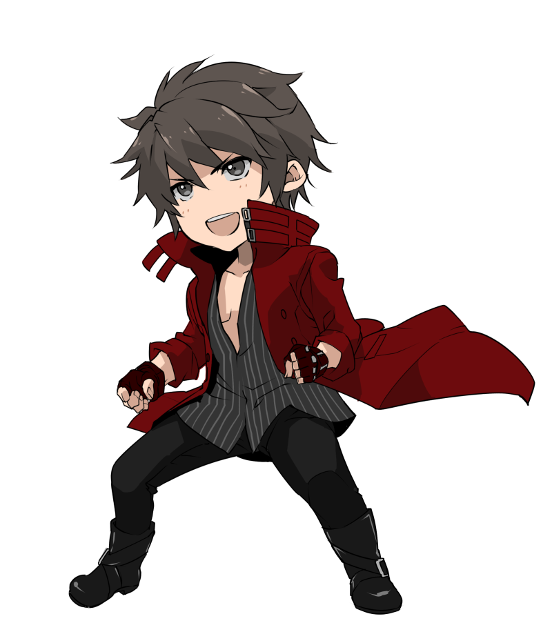 >:d, 1boy, :d, alternate_costume, alternate_hairstyle, boots, brown_eyes, brown_hair