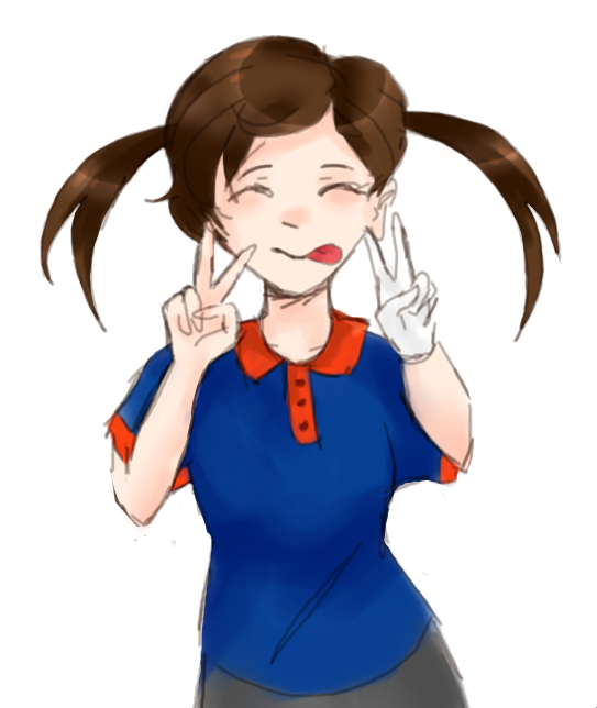 1girl, brown_hair, closed_eyes, double_v, mario_golf, nintendo, plum_(nintendo), solo