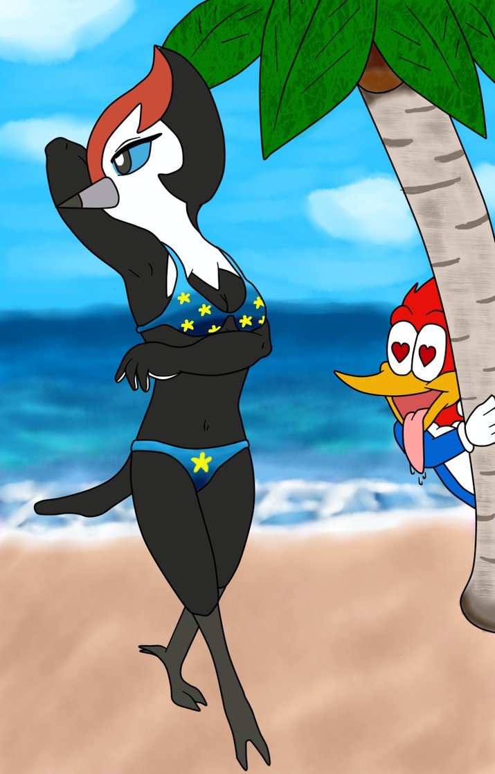 bikini, bird, blue_eyes, crossover, heart-shaped_pupils, pikipek, pokemon, pokemon_(creature)