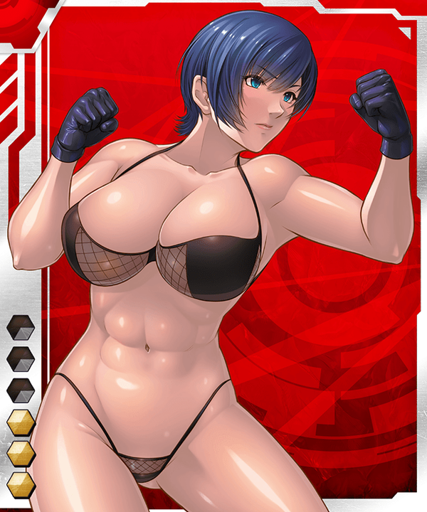 1girl, blue_hair, breasts, card_(medium), cleavage, female, gloves, haruma_saku