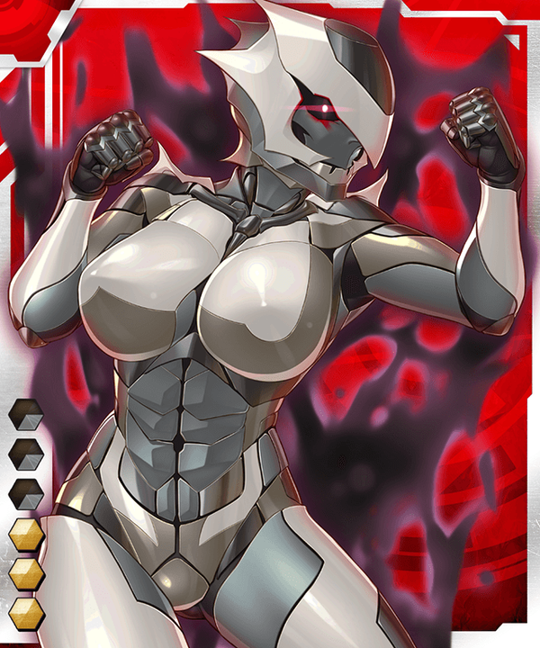 1girl, armor, aura, bodysuit, breasts, card_(medium), full_armor, glowing, glowing_eyes, haruma_saku, helmet, kokonoki_nao, solo, taimanin_asagi, taimanin_asagi_battle_arena