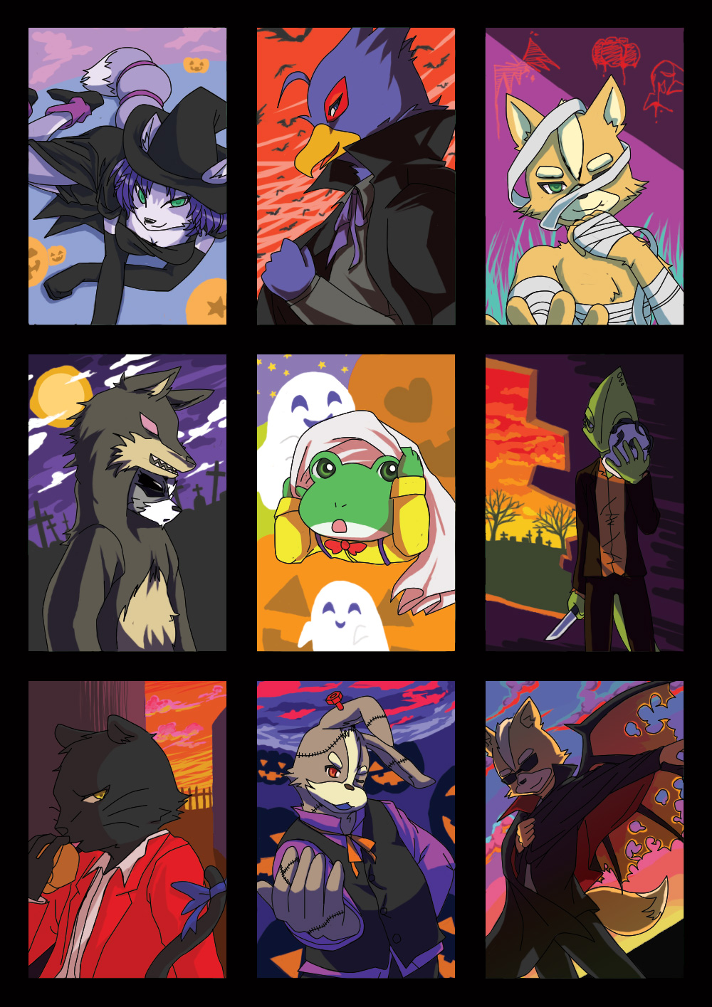 falco_lombardi, fox_mccloud, furry, halloween, james_mccloud, krystal, leon_powalski, nintendo