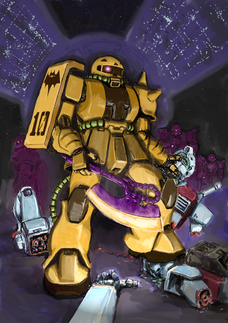 axe, damaged, gm_(mobile_suit), gundam, halloween, mecha, mobile_suit_gundam, taganer