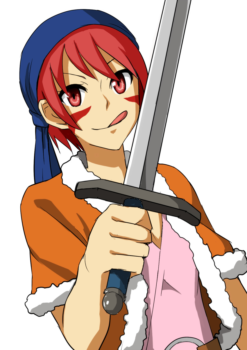 1girl, alfreed_(arslan_senki), arslan_senki, bandanna, belt, breasts, red_eyes, redhead