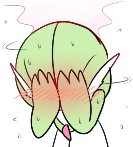 blush, covering_face, embarrassed, gardevoir, green_hair, lotosu, nintendo, no_humans