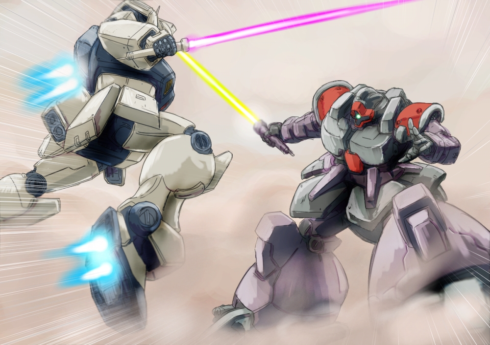 90s, dom_tropen, energy_sword, gm_(mobile_suit), gm_kai, gundam, gundam_0083, mecha