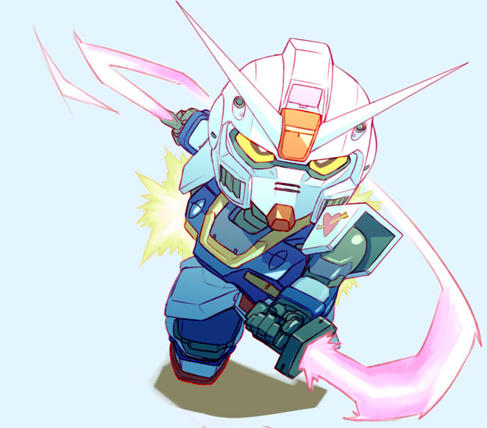 chibi, dual_wielding, gundam, gundam_cross_dimension_0079, heart, kikaisoukou, mecha, mobile_suit_gundam, pixie_gundam, weapon