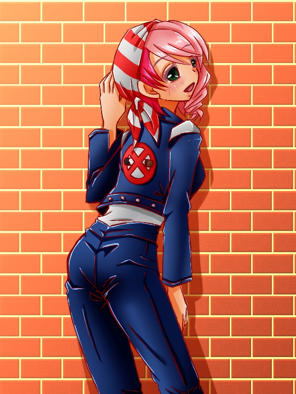 1girl, against_wall, alisa_boskonovich, ass, bandanna, billy_kane, billy_kane_(cosplay), blush
