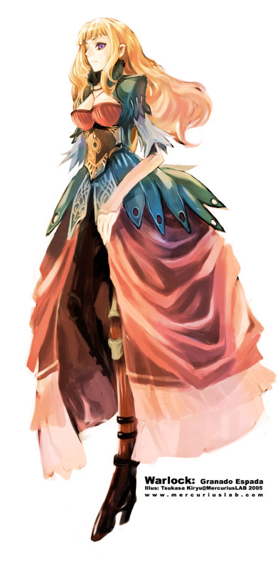 boots, breasts, cleavage, dress, elementalist, granado_espada, high_heels, long_hair
