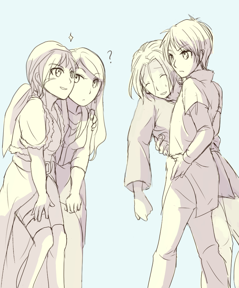 2boys, 2girls, ?, alfreed_(arslan_senki), arslan, arslan_senki, bandanna, belt