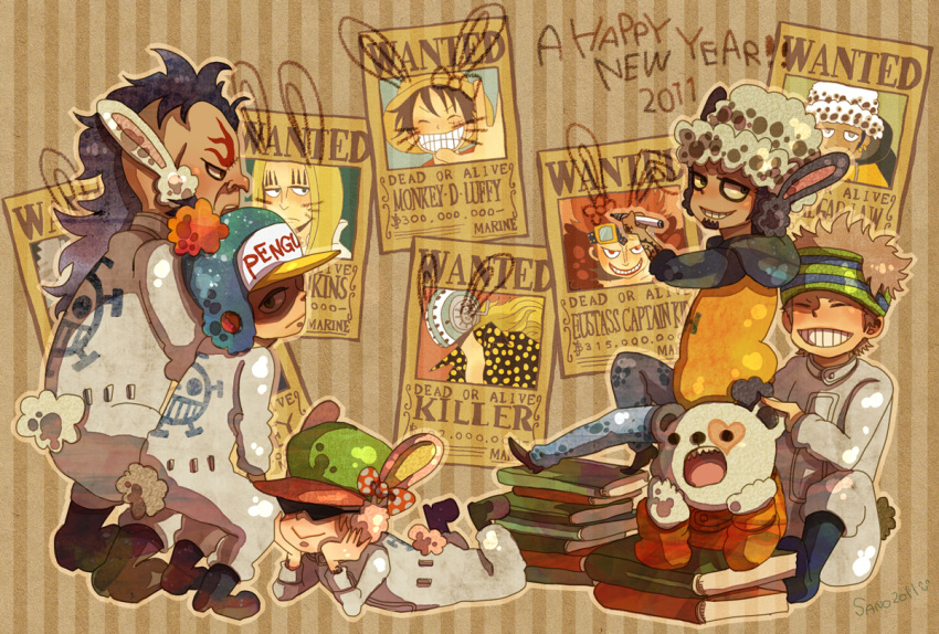 6+boys, basil_hawkins, bepo, earflap_hat, eustass_captain_kid, hat, heart_pirates, jean_bart, jumpsuit, killer_(one_piece), marker, monkey_d_luffy, multiple_boys, one_piece, penguin_(one_piece), poster, sano, shachi_(one_piece), straw_hat, supernova, trafalgar_law, wanted_poster