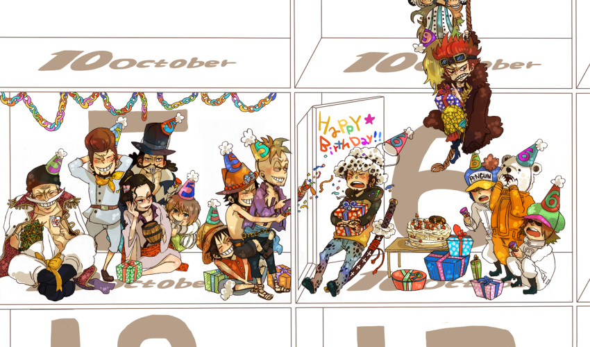 6+boys, bear, bepo, birthday, cake, edward_newgate, eustass_captain_kid, flower_sword_vista