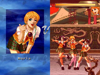 3girls, asamiya_athena, asuka_(kof), blonde_hair, brown_hair, character_name, green_eyes, king_of_fighters